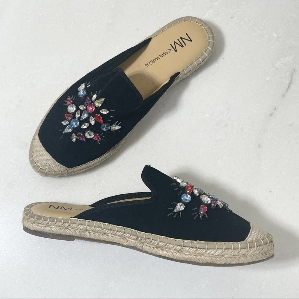 Neiman Marcus Jewel Espadrille Mules Black Multi